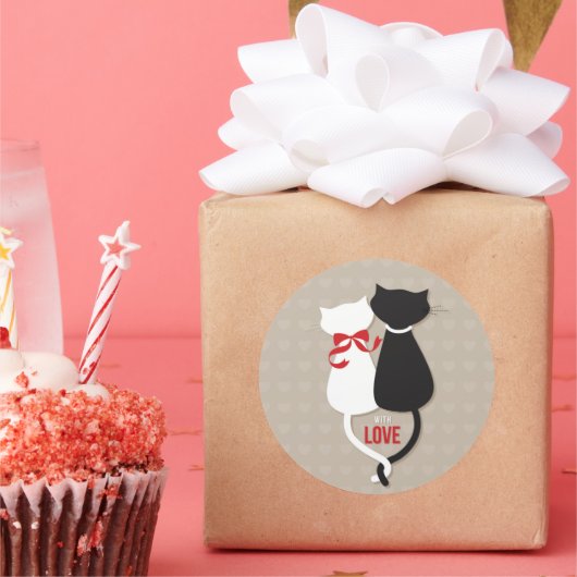 愛猫 – かわいいロマンチックな猫カップルデザイン ラウンドシール (パーティー)