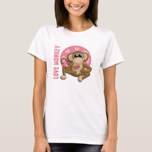 愛猿-ピンクのハートのTシャツを持つかわいい猿 Tシャツ