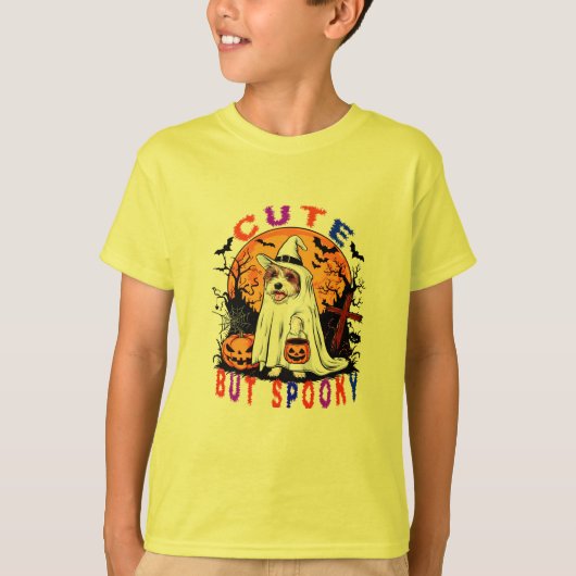 愛玩動物不気味向けのハロウィンのかわいい犬のアートワーク Tシャツ (正面)