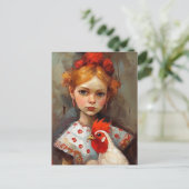 愛玩鶏で愛らしい少女 ポストカード (スタンド正面)