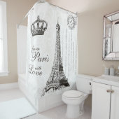 愛白黒旅行装飾が付いているパリから シャワーカーテン (インサイチュ)
