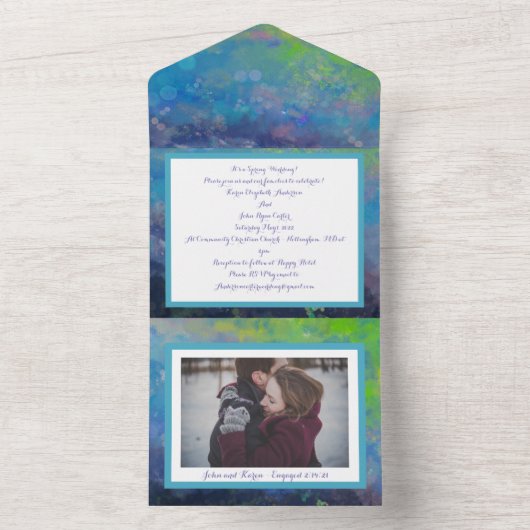 愛祝抽象芸術印象派の水彩画 オールインワン招待状 (内側)