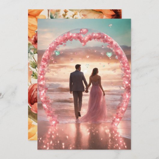 "愛祝:エレガント婚約カード" 招待状 (正面/裏面)