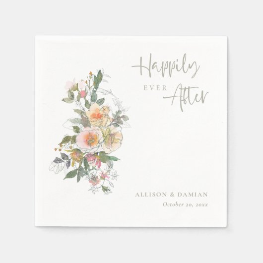 愛祝!パーソナライズされた花結婚の スタンダードカクテルナプキン (正面)