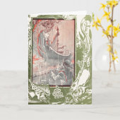 愛空白のらしいヴィンテージ人魚/サイレン&セーラー カード (黄色い花)