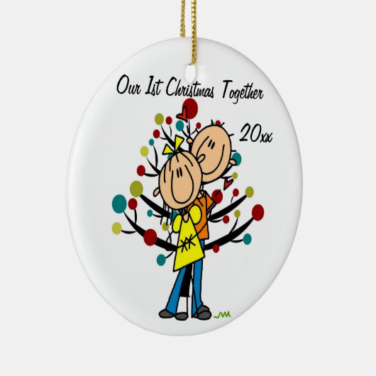 愛第1クリスマスのパーソナライズなオーナメントのカップル セラミックオーナメント (右)