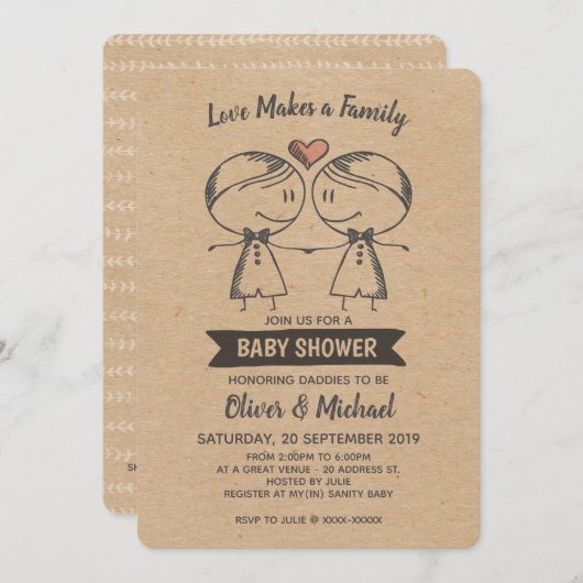 愛素朴が家族のゲイに赤ちゃんシャワー 招待状 (正面/裏面)