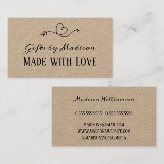 愛素朴で作られたハートクラフト紙 |手作り 名刺 (正面/裏面)