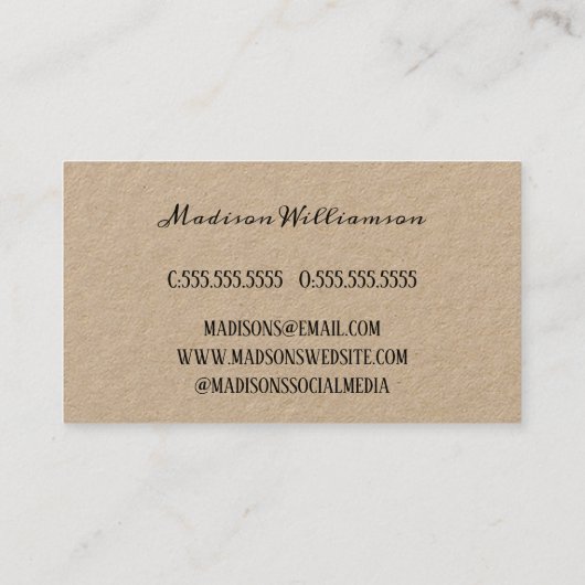 愛素朴で作られたハートクラフト紙 |手作り 名刺 (裏面)