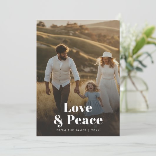 愛素朴と平和の家族の写真クリスマス シーズンカード (スタンド正面)