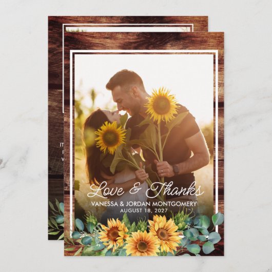 愛素朴と感謝していひまわ結婚しの写真 サンキューカード (正面/裏面)
