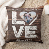 愛素朴な森林写真のハートフレームのモノグラム クッション (ブランケット)