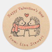 愛素朴のステッカーに手描きハリネズミ2匹 ラウンドシール (正面)