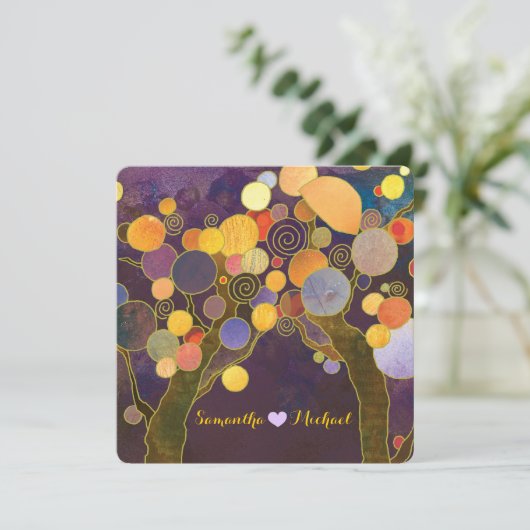 愛素朴の木パープル結婚ズ 招待状 (スタンド正面)