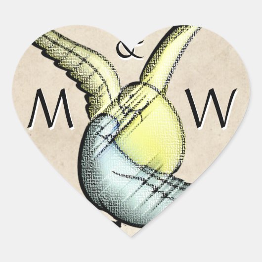 愛素朴の鳥(モノグラムハート形のステッカー) ハートシール (正面)