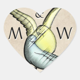 愛素朴の鳥(モノグラムハート形のステッカー) ハートシール