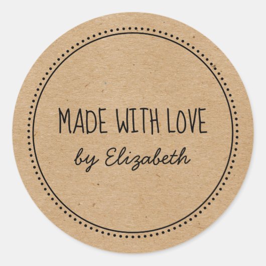 愛素朴を手書きで作ったクラフト点々のある ラウンドシール (正面)