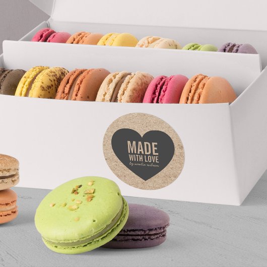 愛素朴フェイクで作ったクラフトとグレーのハート ラウンドシール