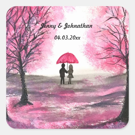 愛素朴対結婚さくらんぼが咲く スクエアシール (正面)