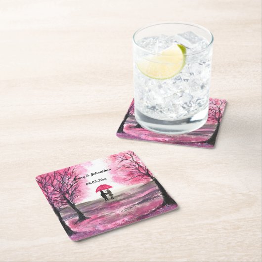 愛素朴対結婚さくらんぼが咲く スクエアペーパーコースター (インサイチュ)