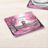 愛素朴対結婚さくらんぼが咲く スクエアペーパーコースター (アングル)