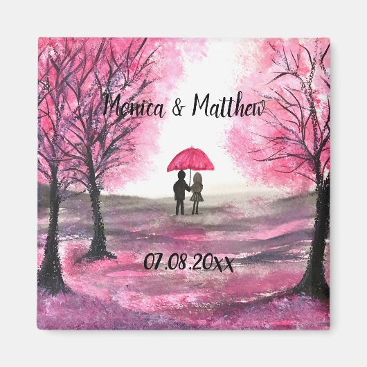 愛素朴対結婚さくらんぼ咲き木の間 マグネット (正面)