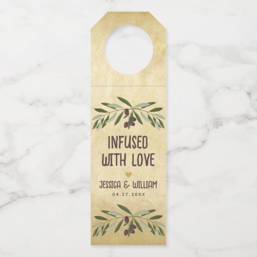 愛素朴結婚に満ちたオリーブの油 ボトルネックタグ (正面)