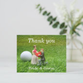 愛結婚で新郎新婦ゴルファーとゴルフ ポストカード (スタンド正面)