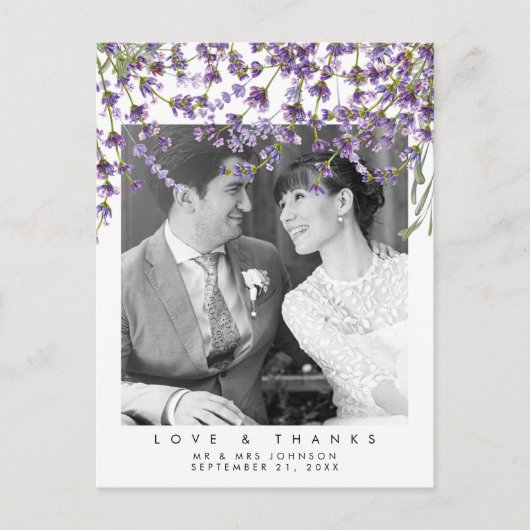 愛結婚と写真のハガキ感謝していラベンダー シーズンポストカード (正面)