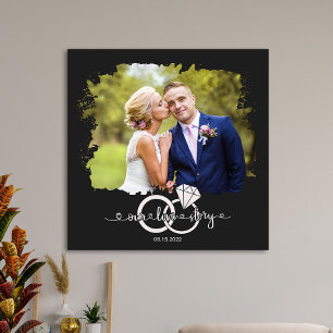 愛結婚の物語のカップル写真の水の色 キャンバスプリント