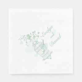 愛結婚鳥グリーンランチョン紙ナプキン スタンダードランチョンナプキン