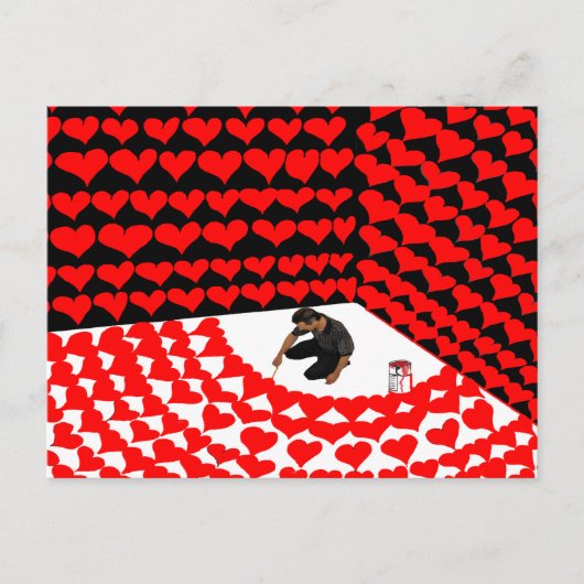 愛絵を描の赤いハートと共に隅に身を置く ポストカード (正面)