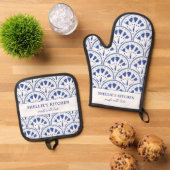 愛航海ので作った海軍の海殻 鍋つかみ&鍋敷きセット (トップダウン)