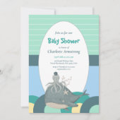 愛航海のらしいクジラのタコ緑の赤ちゃんシャワー 招待状 (正面)