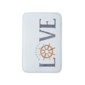 愛航海の水カラータイポグラフィ+船の車輪 バスマット (正面縦)