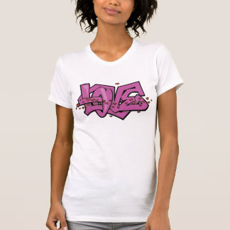 愛落書きの紫色のTシャツ Tシャツ