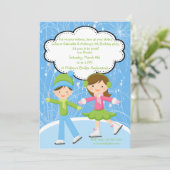 愛装双子氷スケートで滑る誕生日招待状 招待状 (スタンド正面)