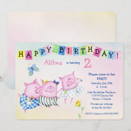 愛装3豚子供の誕生日パーティー 招待状