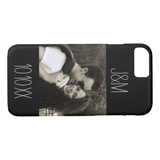 愛記念日のカップルの写真の日付のイニシャルの黒 Case-Mate iPhoneケース (裏面(横))