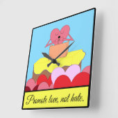 愛話に関するハート: スクエア壁時計 (傾斜)