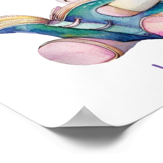 愛読の可愛い一角眼鏡パープル文字 ポスター (角)