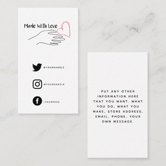 愛赤と白のハートで作られた社会的リンク エンクロージャーカード (正面/裏面)