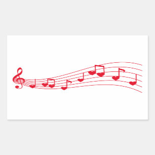 愛音楽、ハートが付いている音符 長方形シール