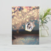 愛願いのランタンはあなたの写真の結婚式の招待を加えます 招待状 (スタンド正面)