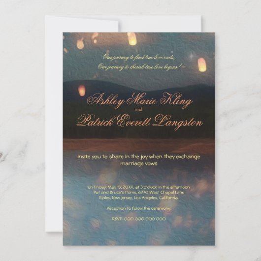 愛願いのランタンはあなたの写真の結婚式の招待を加えます 招待状 (裏面)