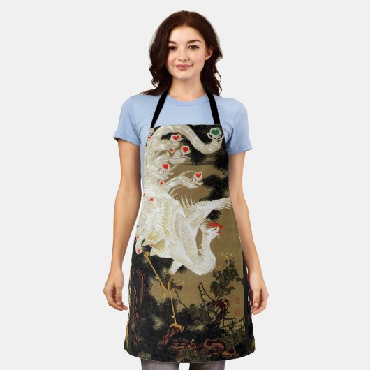 愛飛んでいるフェニックス、羽、ハートバレンタインデー エプロン (着用した状態)