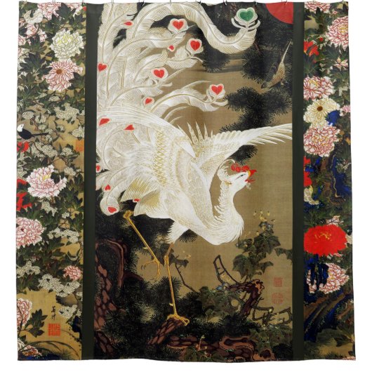 愛飛んでいるフェニックス、羽、ハートバレンタインデー シャワーカーテン (正面)