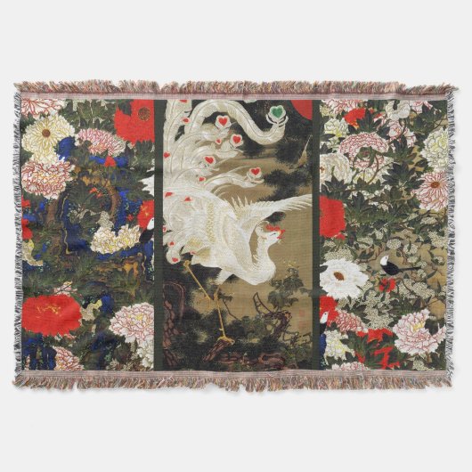 愛飛んでいるフェニックス、羽、ハートバレンタインデー スローブランケット (正面)