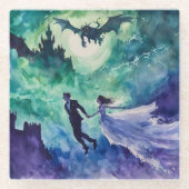 愛飛んでいる人 – 水の色絵を描の ガラスコースター (正面)