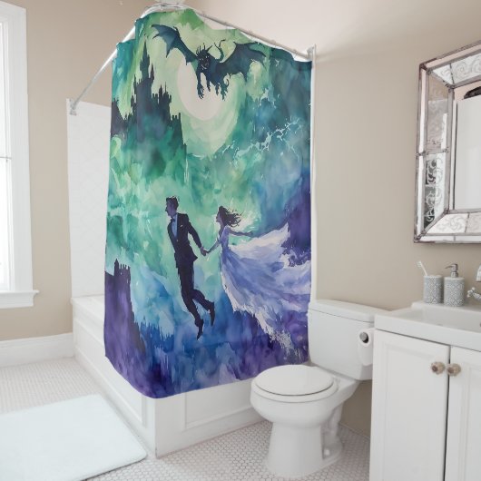 愛飛んでいる人 – 水の色絵を描の シャワーカーテン (インサイチュ)